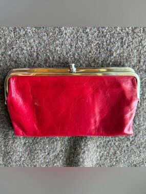 HOBO Red Leather Kiss-Lock Clutch with Polished Frame